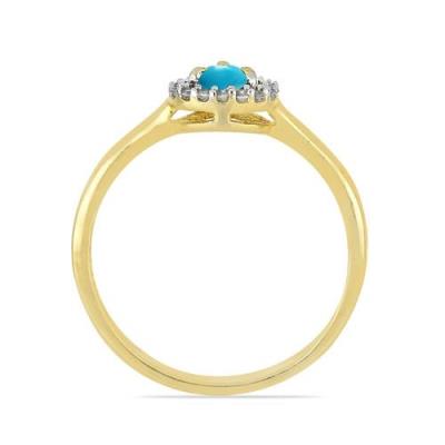 BUY 14K GOLD  NATURAL BLUE TURQUOISE GEMSTONE HALO RING WITH WHITE DIAMOND